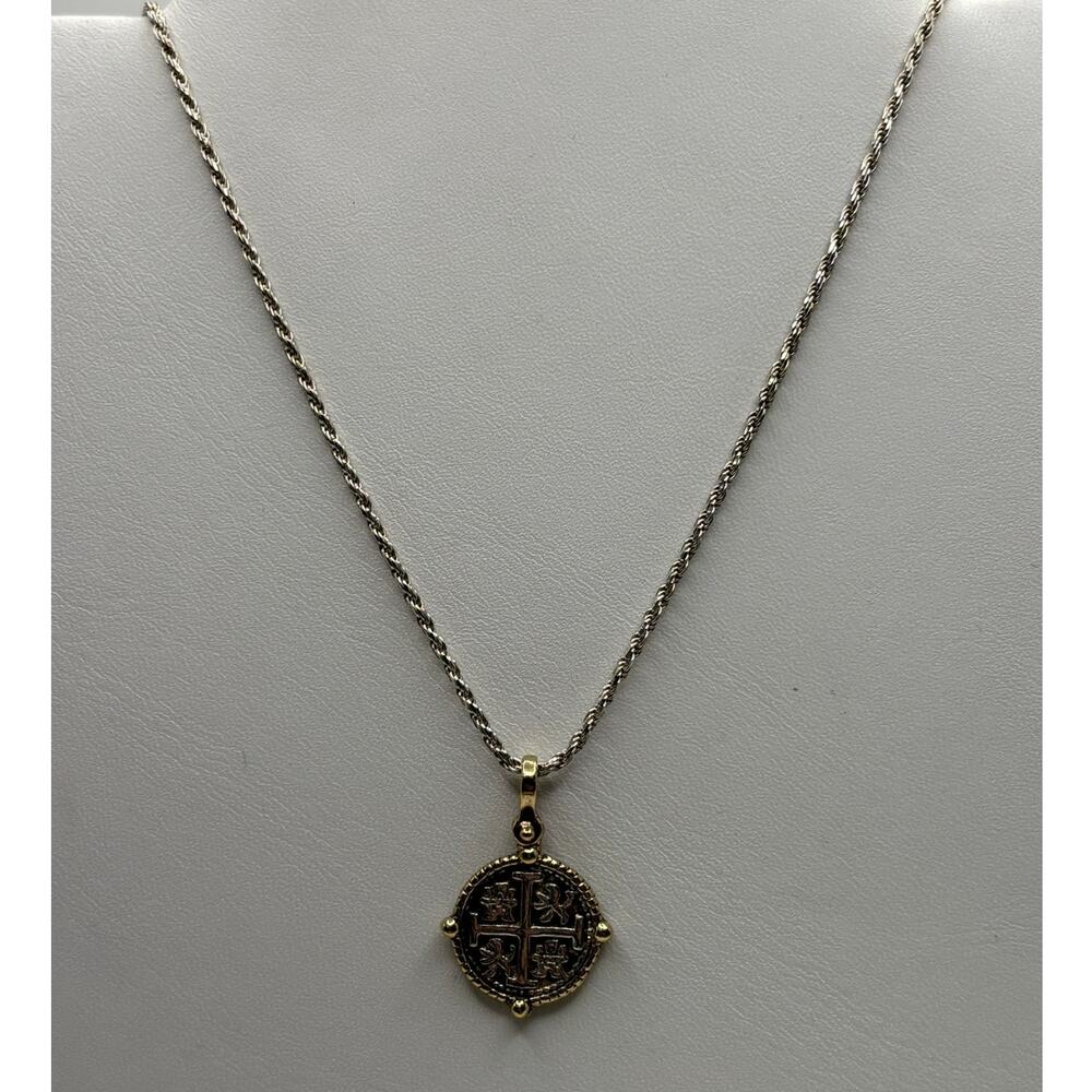 Sterling Silver Atocha Reproduction Coin Pendant Necklace 18" #79809